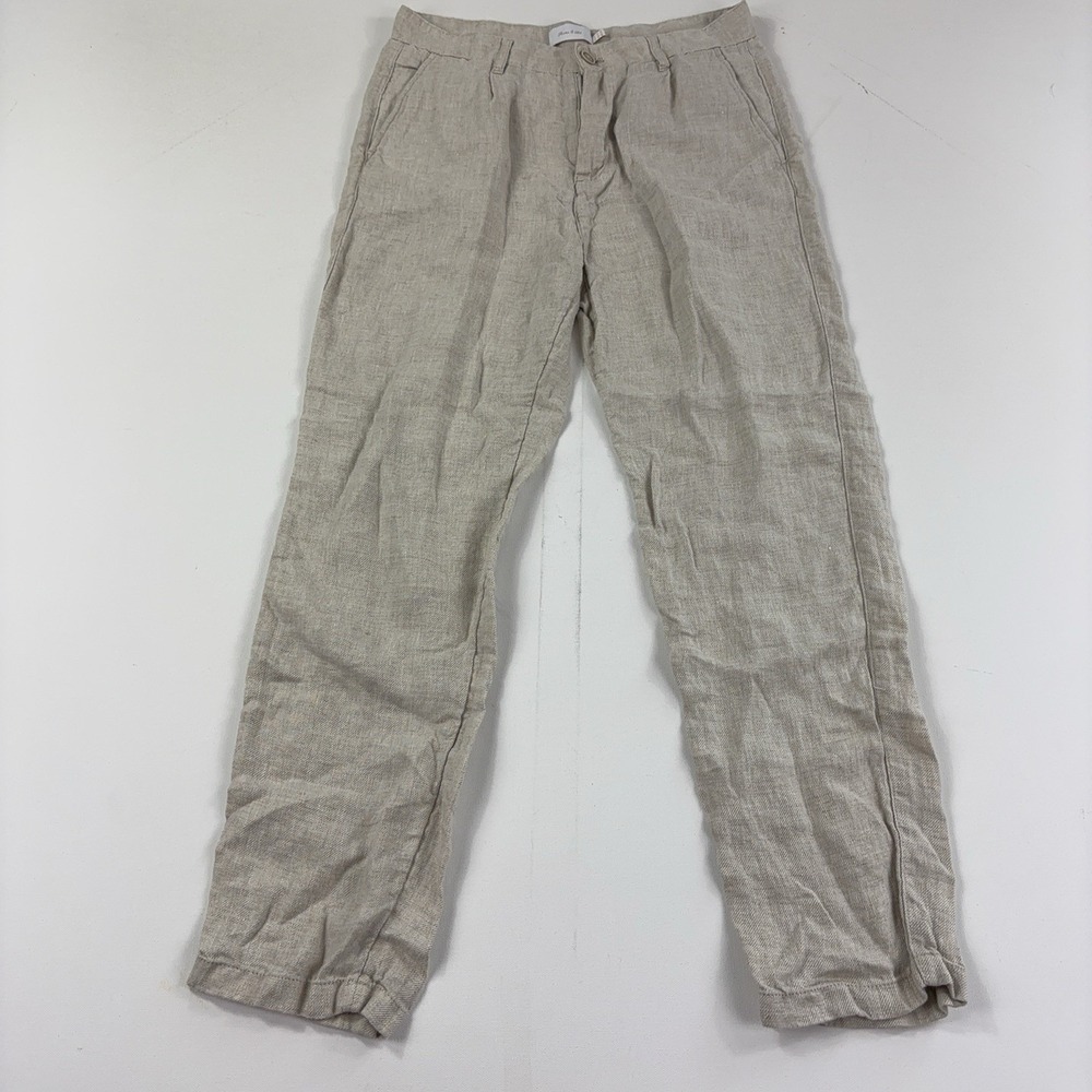 Porter & Ash Pants Mens 30x30 Beige Linen Chino Flat Front Lightweight Summer